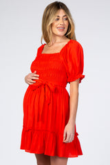 Red Smocked Maternity Dress