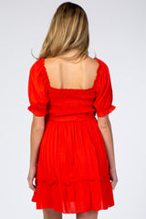 Red Smocked Maternity Dress