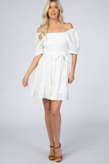 White Smocked Maternity Dress