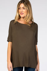 Olive Short Dolman Sleeve Maternity Top