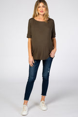 Olive Short Dolman Sleeve Maternity Top