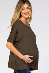 Olive Short Dolman Sleeve Maternity Top