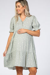 Mint Floral Tiered Maternity Dress