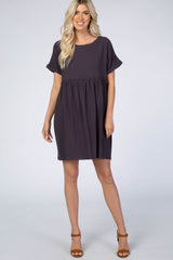 Charcoal Linen Babydoll Maternity Dress