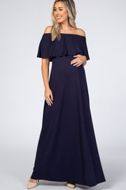 Navy Off Shoulder Maxi Maternity Dress