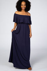 Navy Off Shoulder Maxi Dress