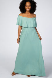 Light Olive Off Shoulder Maxi Dress