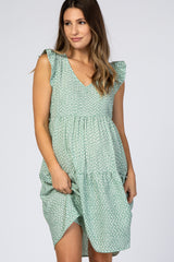 Dark Mint Printed V-Neck Tiered Maternity Dress