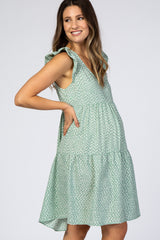 Dark Mint Printed V-Neck Tiered Maternity Dress