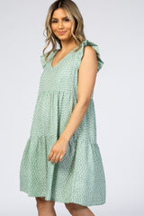 Dark Mint Printed V-Neck Tiered Dress