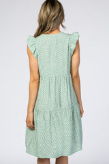 Dark Mint Printed V-Neck Tiered Dress