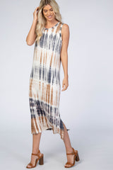 Mocha Navy Tie Dye Midi Dress