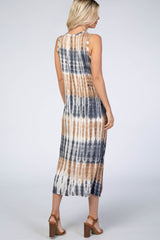 Mocha Navy Tie Dye Midi Dress