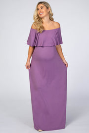 Purple Off Shoulder Maxi Maternity Dress