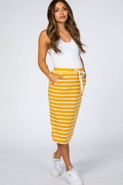 Yellow Ribbed Striped Maternity Skirt