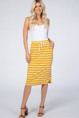 Yellow Ribbed Striped Maternity Skirt