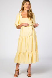 Yellow Smocked Tiered Maternity Dress