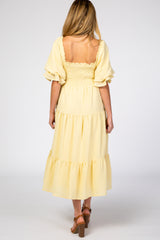 Yellow Smocked Tiered Maternity Dress