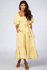 Yellow Smocked Tiered Maternity Dress