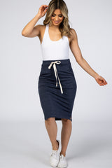 Navy Drawstring Maternity Skirt