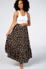 Black Floral Ruffle Skirt