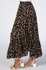 Black Floral Ruffle Skirt