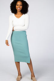 Jade Ribbed Knit Pencil Skirt