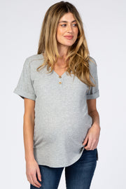 Heather Grey Ribbed Cuff Sleeve Maternity Top