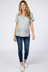 Heather Grey Ribbed Cuff Sleeve Maternity Top