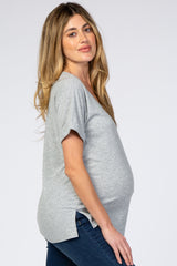 Heather Grey Ribbed Cuff Sleeve Maternity Top