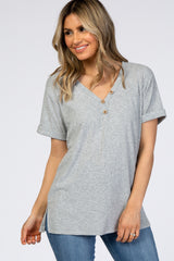 Heather Grey Ribbed Cuff Sleeve Maternity Top