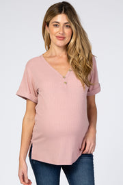 Pink Ribbed Cuff Sleeve Maternity Top