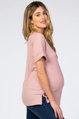 Pink Ribbed Cuff Sleeve Maternity Top