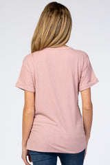 Pink Ribbed Cuff Sleeve Maternity Top