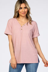 Pink Ribbed Cuff Sleeve Top