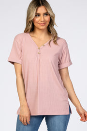 Pink Ribbed Cuff Sleeve Top