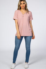 Pink Ribbed Cuff Sleeve Top