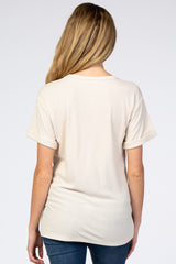 Beige Ribbed Cuff Sleeve Maternity Top