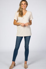 Beige Ribbed Cuff Sleeve Top