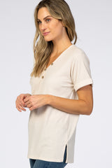 Beige Ribbed Cuff Sleeve Top