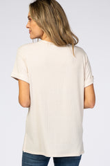 Beige Ribbed Cuff Sleeve Top