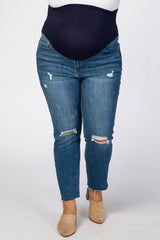 Blue Distressed Knee Maternity Plus Jeans