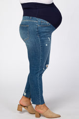 Blue Distressed Knee Maternity Plus Jeans