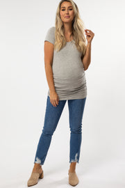 Blue Distressed Hem Maternity Skinny Jeans