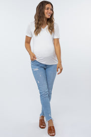 Light Blue Distressed Frayed Hem Maternity Jeans