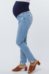 Light Blue Distressed Frayed Hem Maternity Jeans