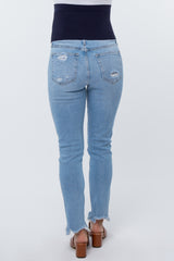 Light Blue Distressed Frayed Hem Maternity Jeans