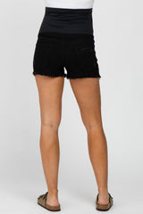 Black Distressed Fringe Hem Maternity Jean Shorts