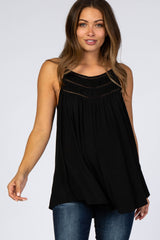 Black Crochet Detail Sleeveless Maternity Top