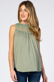 Light Olive Lace Inset Maternity Tank Top